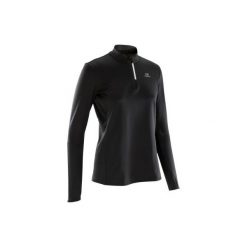 Bluza do biegania RUN WARM damska. Czarne bluzy damskie KALENJI, bez wzorów, z elastanu, z krótkim rękawem, krótkie, bez kaptura. Za 39,99 zł.