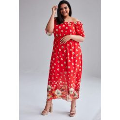 Szyfonowa sukienka Alma MAXI duże rozmiary OVERSIZE PLUS SIZE. Czerwone sukienki dziewczęce Moda Size Plus Iwanek, na lato, w kwiaty, z szyfonu, bez rękawów, maxi, rozkloszowane. Za 269,00 zł.