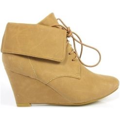 Wywinięte botki na Koturnie Modne Kolory. Botki damskie GYVEN, z nubiku, eleganckie, bez obcasa, na koturnie, bez zapięcia. W wyprzedaży za 14,85 zł.