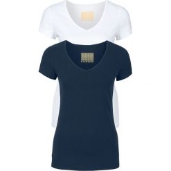 T-shirt damski z dekoltem w serek (2 szt.) bonprix biały + ciemnoniebieski. Niebieskie t-shirty damskie bonprix, bez wzorów, z dekoltem w serek. Za 55,98 zł.