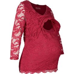 Shirt koronkowy ciążowy i do karmienia piersią bonprix ciemnoczerwony. Czerwone bluzki ciążowe bonprix, bez wzorów, z koronki, bez kołnierzyka, bez rękawów. Za 109,99 zł.
