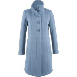 Krótki płaszcz z materiału w optyce wełny bonprix matowy niebieski. Niebieskie kurtki damskie bonprix, bez wzorów, z wełny, krótkie. Za 189,99 zł.
