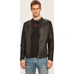Guess Jeans - Kurtka. Czarne płaszcze męskie Guess Jeans, s, z aplikacjami, z bawełny, krótkie, bez kaptura. Za 679,90 zł.