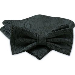 Grafitowa Męska Mucha - ALTIES - Paisley, Taka Sama Poszetka MUALTS0343. Szare muszki męskie Alties, na imprezę, w paski, eleganckie. Za 39,00 zł.