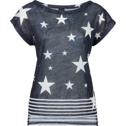 T-shirt bonprix ciemnoniebiesko-biały z nadrukiem. Białe t-shirty damskie bonprix, z nadrukiem, z dekoltem w łódkę. Za 29,99 zł.