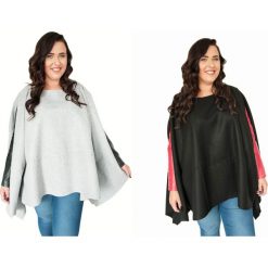 Asymetryczne bardzo ciepłe ponczo OVERSIZE PLUS SIZE. Czarne poncza damskie Moda Size Plus Iwanek, na jesień, s, bez wzorów, z poliesteru, eleganckie, z długim rękawem, długie, bez kaptura. Za 129,00 zł.