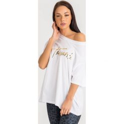 T-SHIRT trussardi jeans. T-shirty damskie Trussardi Jeans, l, bez wzorów, z jeansu, bez kołnierzyka. W wyprzedaży za 149,40 zł.
