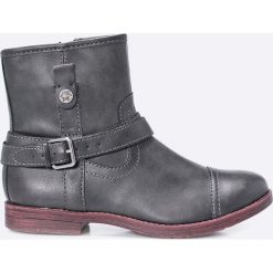 Tamaris - Botki. Szare buty zimowe damskie marki Tamaris, z materiału, z okrągłym noskiem, na obcasie. W wyprzedaży za 89,90 zł.