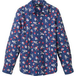 Koszula chłopięca z długim rękawem i bożonarodzeniowym nadrukiem, Slim Fit bonprix kobaltowy z nadrukiem. Niebieskie koszule chłopięce bonprix, z nadrukiem, z bawełny, z klasycznym kołnierzykiem, z długim rękawem, długie. Za 42,99 zł.