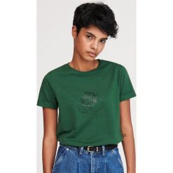 T-shirt z minimalistycznym nadrukiem - Turkusowy. Niebieskie t-shirty damskie Reserved, s, z nadrukiem, bez kołnierzyka. Za 29,99 zł.