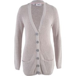 Sweter rozpinany z kieszeniami bonprix jasnoszary - pastelowy jasnoróżowy melanż. Szare kardigany damskie bonprix, melanż. Za 54,99 zł.