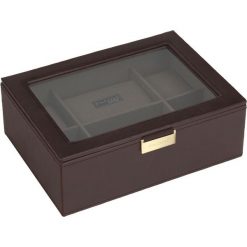 Pudełko na zegarki ze szklaną pokrywką Stackers brązowo-khaki. Brązowe zegarki męskie marki Stackers. Za 294,00 zł.
