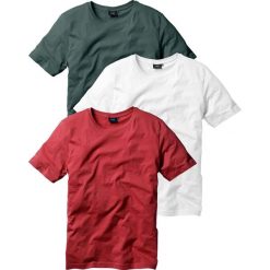 T-shirt (3 szt.) bonprix bordowy + ciemnozielony + biały. Białe t-shirty męskie marki bonprix, l, z okrągłym kołnierzem. Za 68,97 zł.
