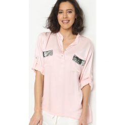 Różowa Bluzka Damask Silk. Różowe bluzki damskie Born2be, m, bez wzorów, z koronki, ze stójką, z długim rękawem. Za 64,99 zł.
