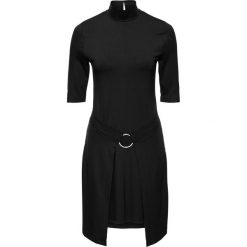 Sukienka shirtowa z założeniem kopertowym bonprix czarny. Czarne sukienki na komunię marki bonprix, z kopertowym dekoltem, kopertowe. Za 79,99 zł.