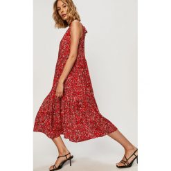 Answear - Sukienka Answear Lab. Czerwone sukienki damskie ANSWEAR, na co dzień, s, w kwiaty, z wiskozy, casualowe, ze stójką, bez rękawów, midi, rozkloszowane. Za 119,90 zł.