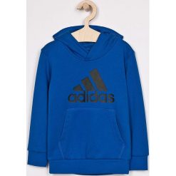 Adidas Performance - Bluza dziecięca 110-176 cm. Niebieskie bluzy chłopięce marki adidas Performance, z nadrukiem, z bawełny, bez rękawów, z kapturem. W wyprzedaży za 119,90 zł.