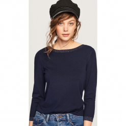 Lekki sweter z brokatową nitką - Granatowy. Niebieskie swetry klasyczne damskie Reserved, l. Za 59,99 zł.