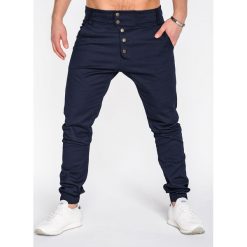 SPODNIE MĘSKIE JOGGERY P480 - GRANATOWE. Niebieskie joggery męskie Ombre Clothing, z bawełny. Za 84,00 zł.