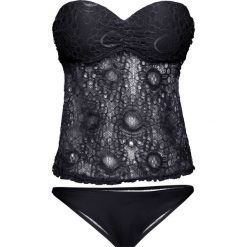 Tankini bandeau (2 części) bonprix czarny. Czarne stroje kąpielowe damskie bonprix, w koronkowe wzory, z koronki. Za 119,99 zł.