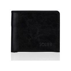 Elegancki czarny skórzany męski portfel SOLIER CALLIE. Czarne portfele męskie Solier, bez wzorów, ze skóry. Za 89,90 zł.