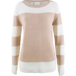 Sweter bonprix biel wełny - cielisty. Białe swetry klasyczne damskie bonprix, z wełny, z okrągłym kołnierzem. Za 74,99 zł.