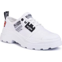 Trapery PALLADIUM - Pallakix Overlab 76688-100-M White. Białe półbuty damskie Palladium, na co dzień, z tworzywa sztucznego, bez obcasa, na płaskiej podeszwie, bez zapięcia. Za 449,00 zł.