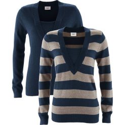 Swetry klasyczne damskie: Sweter (2 szt. w opak.) bonprix ciemnoniebieski w paski + ciemnoniebieski