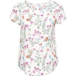 Bluzka, krótki rękaw bonprix biel wełny w kwiaty. Białe bluzki z odkrytymi ramionami bonprix, w kwiaty, z wełny, z krótkim rękawem. Za 59,99 zł.