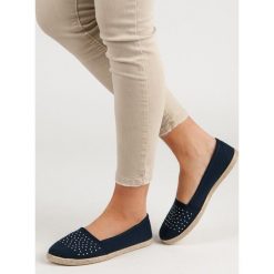 GRANATOWE ESPADRYLE Z KRYSZTAŁKAMI. Niebieskie baleriny damskie marki CZASNABUTY, bez wzorów, bez obcasa. Za 32,90 zł.