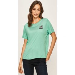 Lee - T-shirt. Niebieskie bluzki damskie Lee, s, z nadrukiem, z wiskozy, z okrągłym kołnierzem. W wyprzedaży za 79,90 zł.