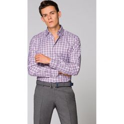 Koszula w Kratę Viola. Fioletowe koszule męskie LANCERTO, m, bez wzorów, z bawełny, eleganckie, bez kołnierzyka, bez rękawów. W wyprzedaży za 199,90 zł.