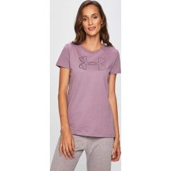 Under Armour - Top. Różowe bluzki damskie Under Armour, s, z nadrukiem, z bawełny, z okrągłym kołnierzem. W wyprzedaży za 59,90 zł.