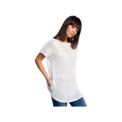 BK020 Sweter z palmą. Różowe swetry damskie BE, na lato, bez wzorów, ze splotem, z krótkim rękawem, krótkie, bez kaptura. Za 135,00 zł.