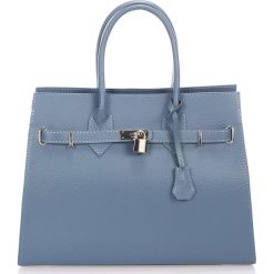 Torebki klasyczne damskie: Skórzana torebka w kolorze błękitnym – 37 x 29 x 14 cm