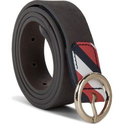 Pasek Damski TOMMY HILFIGER - Round Buckle Nubuck AW0AW05886 045. Szare paski damskie TOMMY HILFIGER, w paski, z nubiku. Za 179,00 zł.