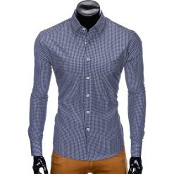 KOSZULA MĘSKA W KRATĘ Z DŁUGIM RĘKAWEM K426 - GRANATOWA/BIAŁA. Białe koszule męskie Ombre Clothing, s, bez wzorów, bez kołnierzyka, z długim rękawem. Za 49,00 zł.