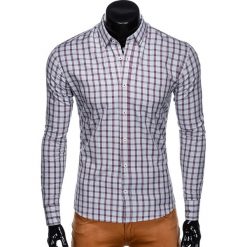 KOSZULA MĘSKA W KRATĘ Z DŁUGIM RĘKAWEM K450 - SZARA. Szare koszule męskie Ombre Clothing, s, bez wzorów, z bawełny, bez kołnierzyka, z długim rękawem. Za 29,00 zł.