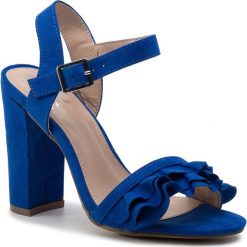 Sandały JENNY FAIRY - LS4979-05 Blue. Niebieskie klapki damskie Jenny Fairy, z aplikacjami, ze skóry ekologicznej, bez obcasa, na obcasie. Za 99,99 zł.