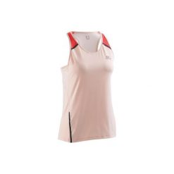 Top do biegania RUN DRY+ damski. Różowe topy sportowe damskie marki KALENJI, z elastanu, do biegania. W wyprzedaży za 24,99 zł.
