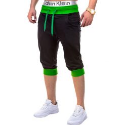 KRÓTKIE SPODENKI MĘSKIE DRESOWE P29 - CZARNO-ZIELONE. Czarne spodenki dresowe męskie marki Ombre Clothing, m, klasyczne, krótkie. Za 31,20 zł.
