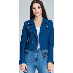 Niebieska Krótka Elegancka Kurtka z Suwakami. Niebieskie kurtki damskie Molly.pl, na jesień, xl, bez wzorów, eleganckie, krótkie. Za 199,90 zł.