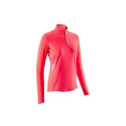 Bluza do biegania długi rękaw RUN DRY+ ZIP damska. Różowe bluzy damskie KALENJI, bez wzorów, z elastanu, z długim rękawem, długie, bez kaptura. Za 49,99 zł.
