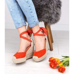 Sandałki damskie Belle Women 4398 Pomarańczowe. Pomarańczowe sandały damskie BELLE WOMEN, bez wzorów, z tworzywa sztucznego, na wysokim obcasie, na koturnie, bez zapięcia. Za 99,00 zł.