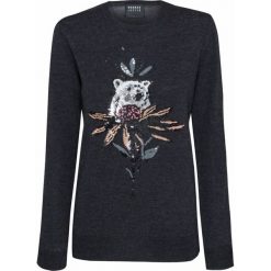 Sweter MARKUS LUPFER SEQUIN BEAR AND FLOWER. Szare swetry damskie Markus Lupfer, z aplikacjami, z wełny, bez rękawów, bez kaptura. W wyprzedaży za 800,00 zł.