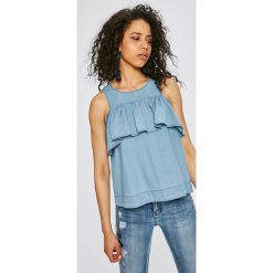 Vero Moda - Top Samba. Niebieskie topy damskie marki Vero Moda, s, z bawełny, z okrągłym kołnierzem. W wyprzedaży za 59,90 zł.