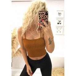 Top IZELMA BROWN. Pomarańczowe bluzki damskie IVET, bez wzorów, klasyczne, z klasycznym kołnierzykiem, bez rękawów. W wyprzedaży za 29,00 zł.