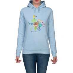 Bluza damska. Kwiaty i ptaki. Niebieskie bluzy rozpinane damskie Pakamera, w kwiaty, z kapturem. Za 119,00 zł.