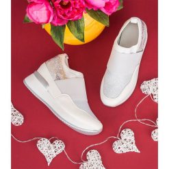 Buty sportowe Foreverfolie HQ218 Białe. Białe koturny damskie Foreverfolie, bez wzorów, z tworzywa sztucznego, sportowe. Za 129,00 zł.