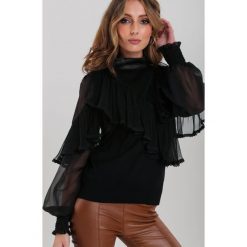 Czarna Bluzka Nicolle. Czarne bluzki damskie Renee, s, bez wzorów, wizytowe, ze stójką, z długim rękawem. Za 129,99 zł.